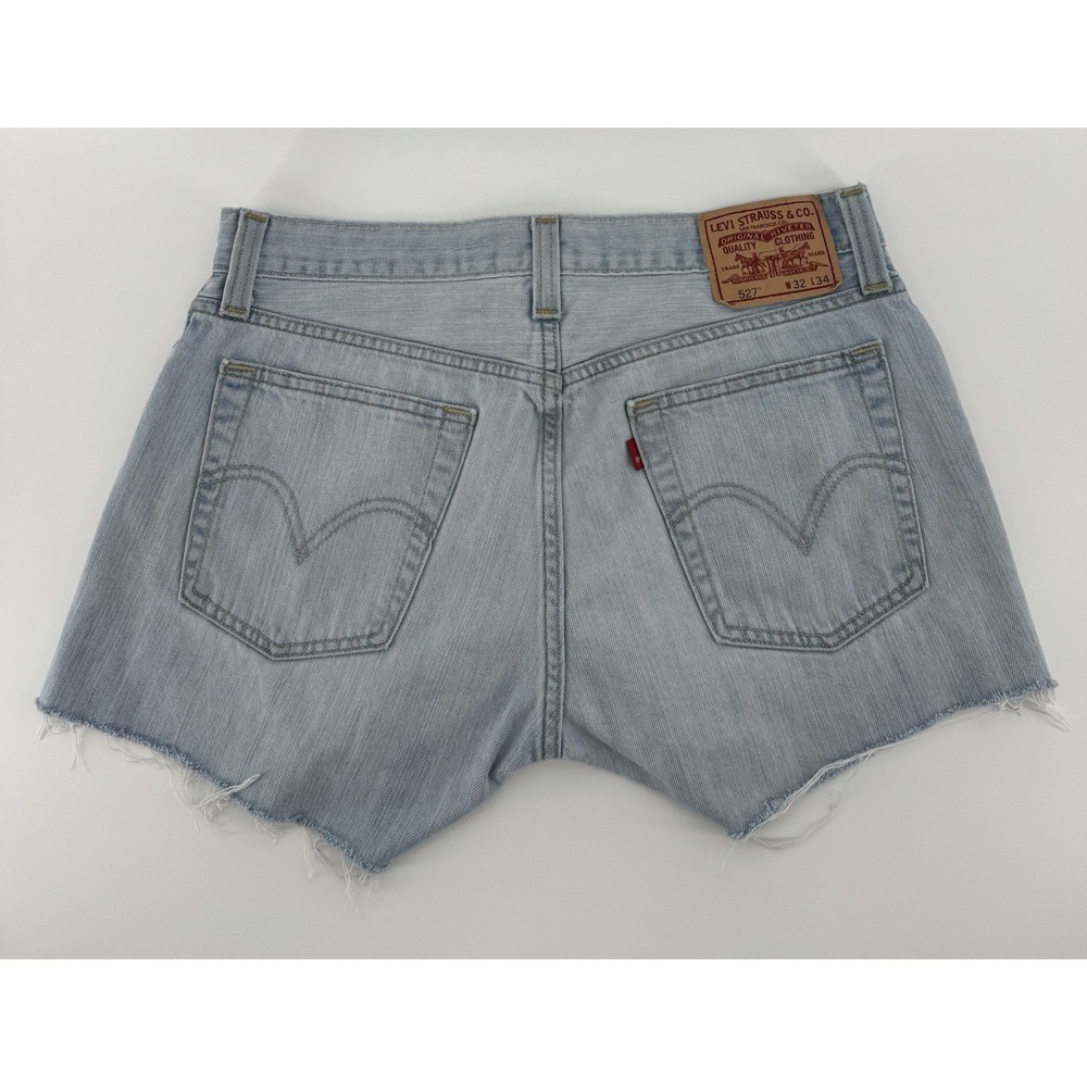 Levi's 527 Women's High Rise Cut Off Blue Denim Shorts Distressed Size‎ 32W